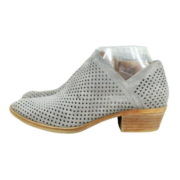 Lucky Brand Shoes - Lucky Brand Perforated Leather Gray Stacked Heel Ankle Booties 6.5 M